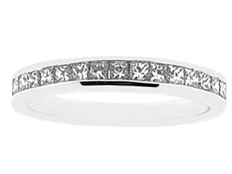 Single Row Channel Set Band with Princess Cut Diamonds in 18k White Gold