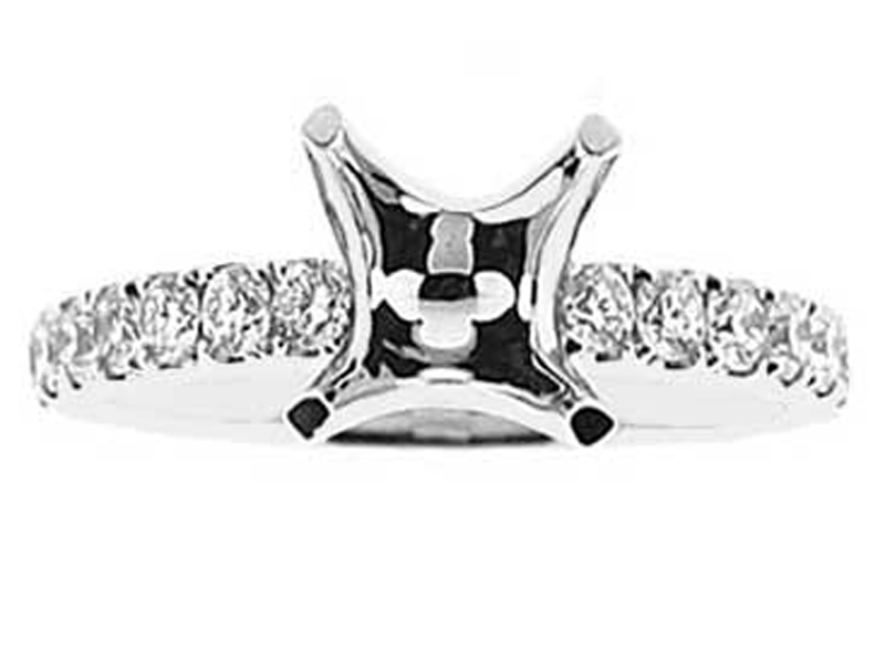 4 Prong Semi-Mount Engagement Ring with Round Diamonds Set in 18k White Gold