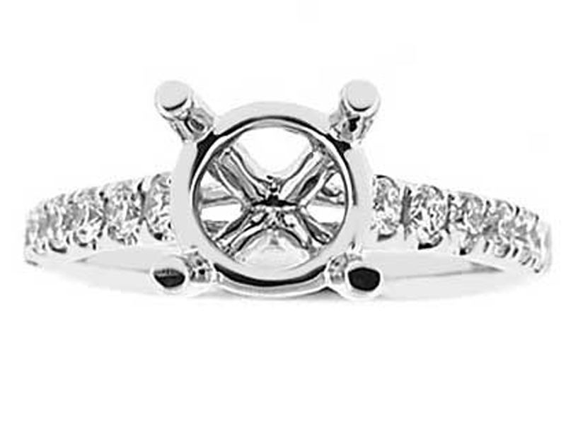 Semi-Mount Engagement Ring with Prong and Micro Prong Set Round Diamonds in 18k White Gold