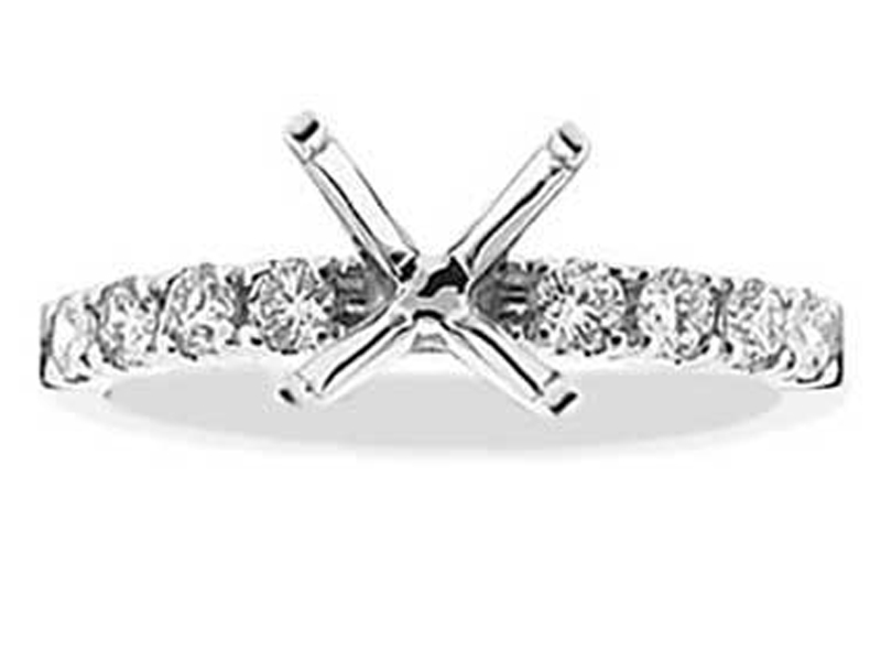 Semi-Mount Engagement Ring with Prong Set Round Diamonds in 18k White Gold