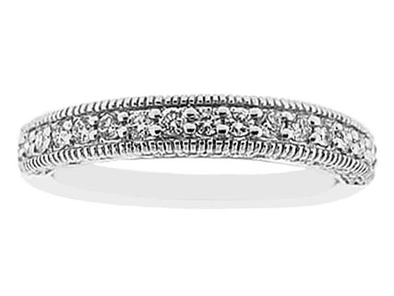 Diamond Prong Set Milgrain Wedding Band in 18K White Gold