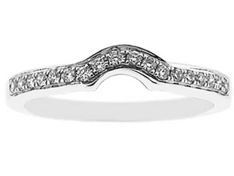 U Curved Band with Round Diamonds Set in 18k White Gold