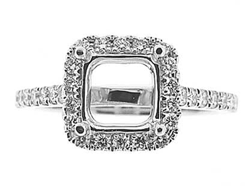 Semi-Mount Square Halo Engagement Ring with Diamonds Set in 18k White Gold
