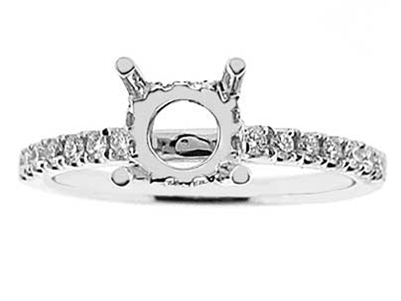 Semi-Mount Engagement Ring with Prong Set Round Diamonds in 18k White Gold