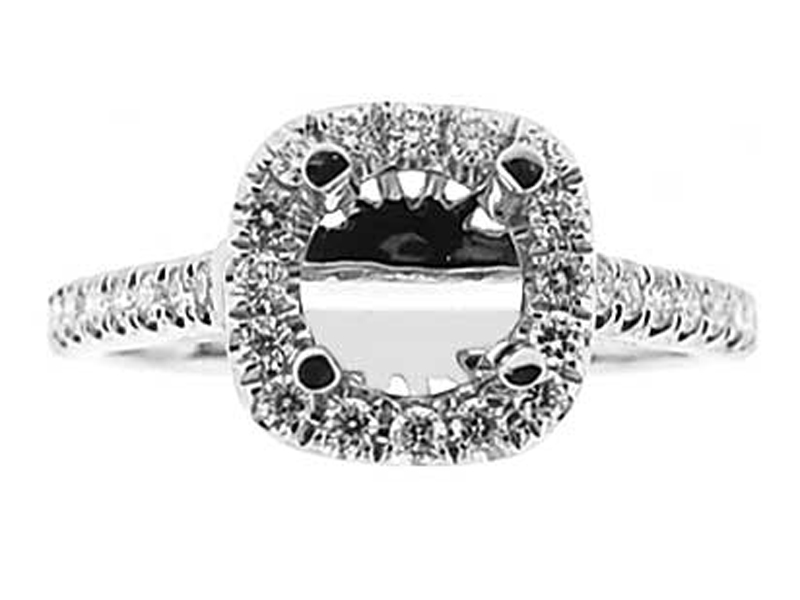 Semi-Mount Square Halo Engagement Ring with Diamonds Set in 18k White Gold