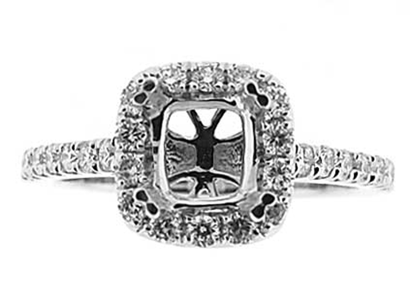 Semi-Mount Square Halo Engagement Ring with Diamonds Set in 18k White Gold
