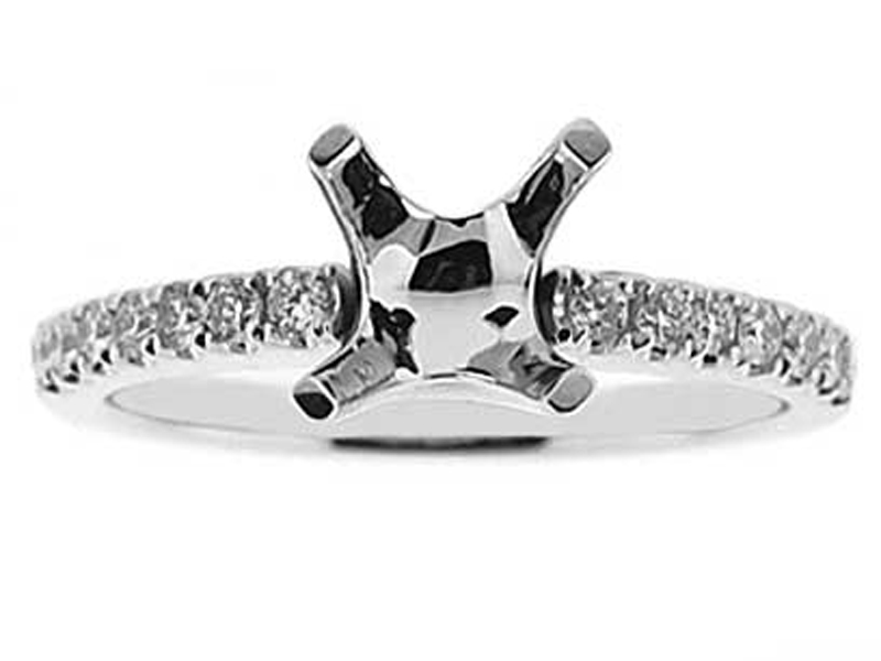 Semi-Mount Engagement Ring with Prong Set Round Diamonds in 18k White Gold