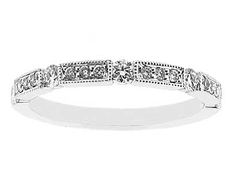 Diamond Milgrain Channel & Prong Set Wedding Band in 18K White Gold