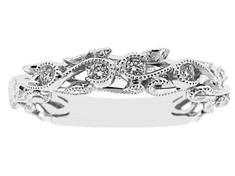 Diamond Milgrain Filigree Bezel Set Wedding Band in 18K White Gold