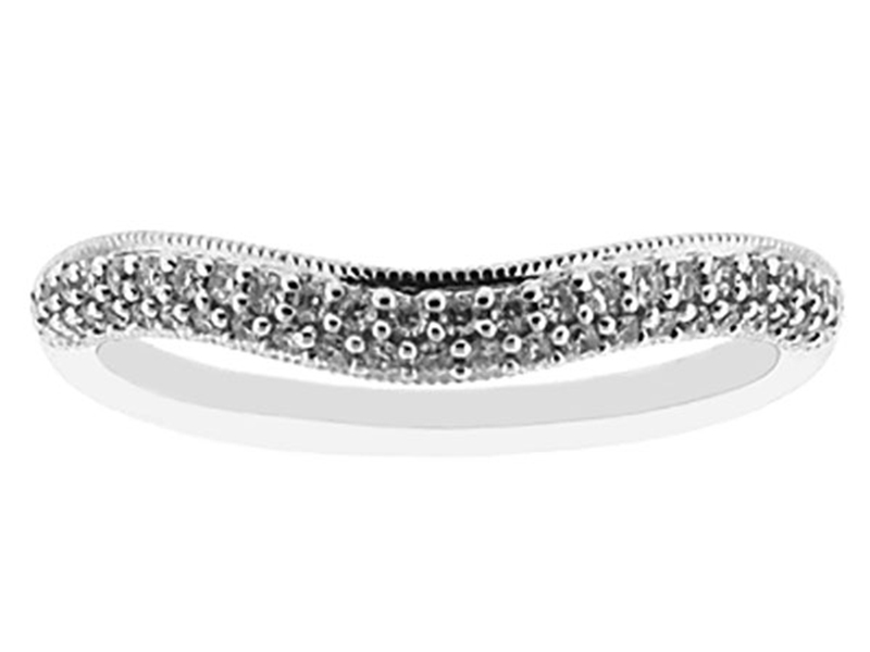 U Curved Band with Pavé Set Round Diamonds Bordered by Beaded Milgrain in 18k White Gold (Stackable)