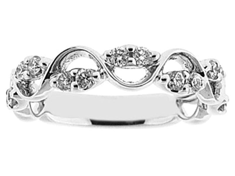 Diamond Prong-Set Twist Wedding Band in 18K White Gold