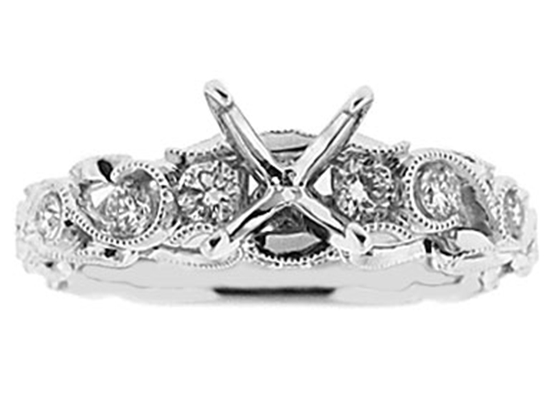 Handcrafted Vintage 0.36ct Semi Mount Diamond Engagement Ring in 18K White Gold
