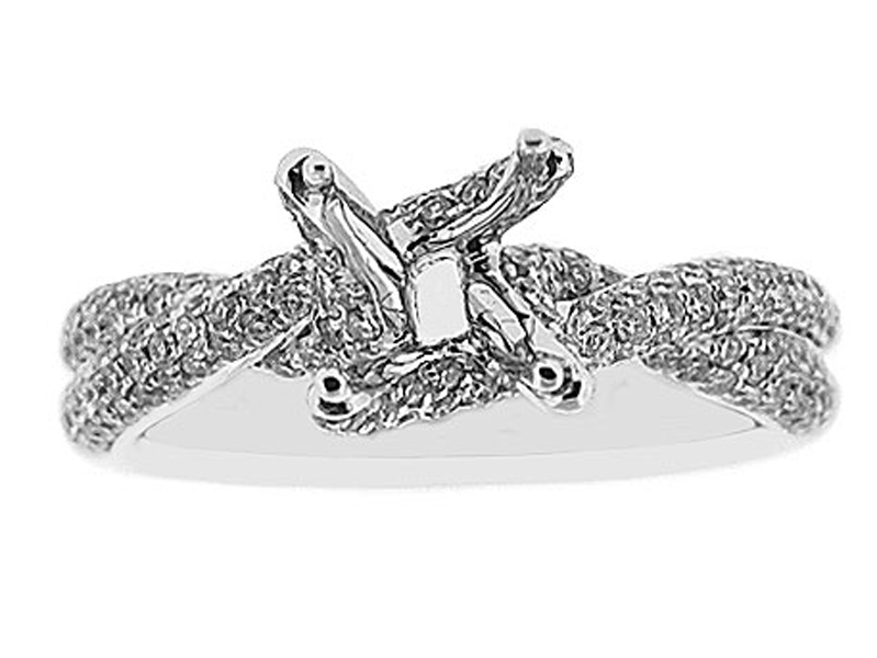 Crossover Twist Shank Semi-Mount Engagement Ring with Pavé Set Round Diamonds Set in 18k White Gold