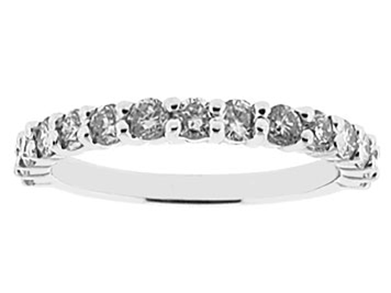 Diamond Prong Set Single Row Wedding Band in 14K White Gold