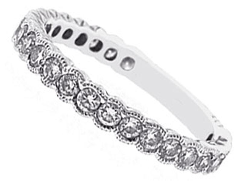 Bezel Set Eternity Band with Sizing Bar Lazer Etched Side Design 18kt White Gold