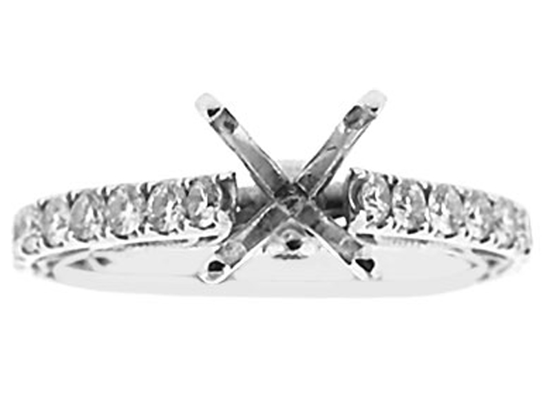 Single Row Micro Prong Set, Miligrained and Filigree Sides with Hidden Diamond Semi Mount 0.49ct Engagement Ring 18kt White Gold