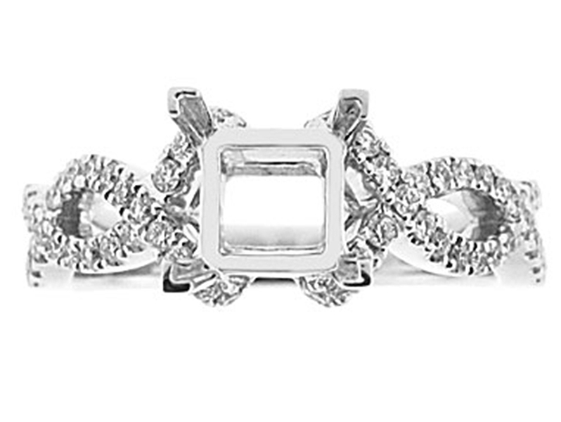 Semi-Mount Crossover Twist Shank Engagement Ring with Micro-Prong Set Round Diamonds in 18k White Gold