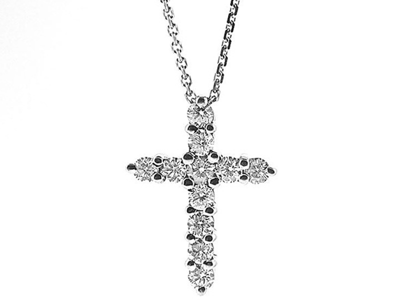 Cross Pendant with Prong Set Diamonds in 14k White Gold