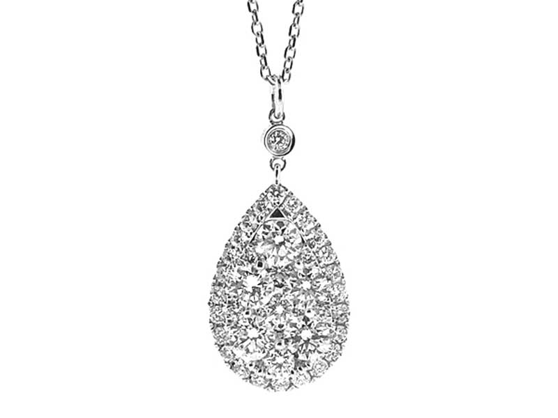 Drop Pendant with Round Diamonds Surrounded by Diamond Halo in 18k White Gold