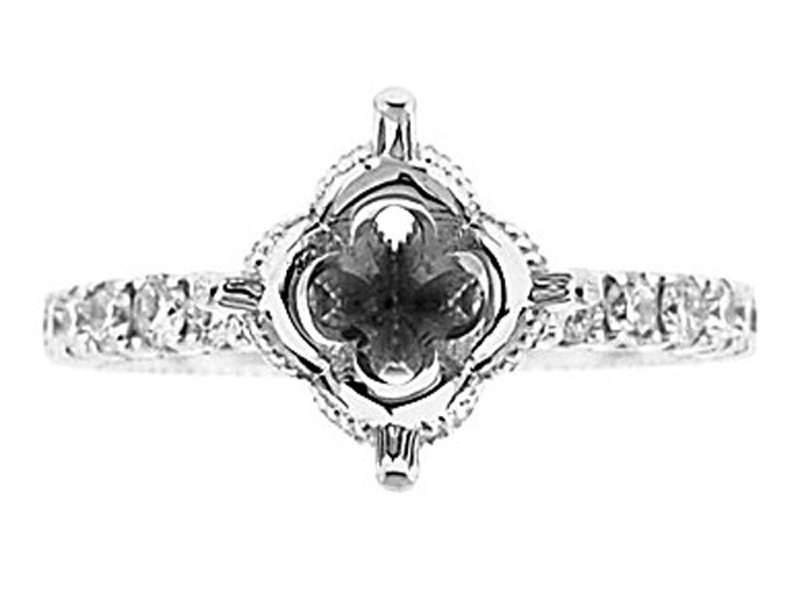 Semi-Mount Engagement Ring with U Prong Set Round Diamonds in 14k White Gold