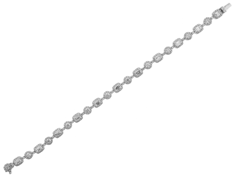 Fancy Tennis Bracelet with Round and Baguette Diamonds in 18K White Gold
