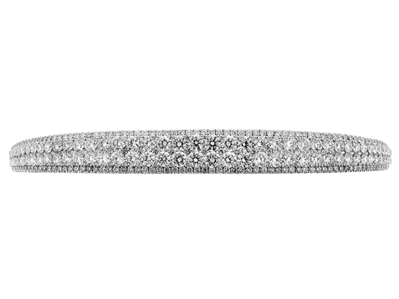 Double Row Bangle Bordered by Two Smaller Rows of Round Diamonds in 18k White Gold