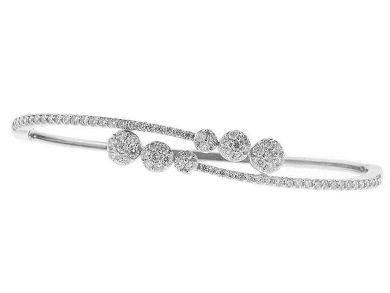 Stylish Diamond Curved Bangle in 18K White Gold