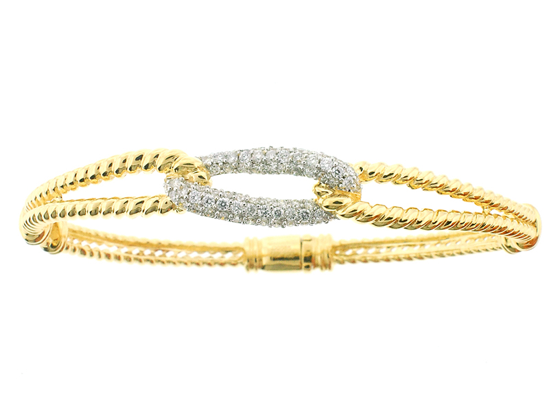 Rope Style Fancy Diamond Bangle in 18K Yellow Gold