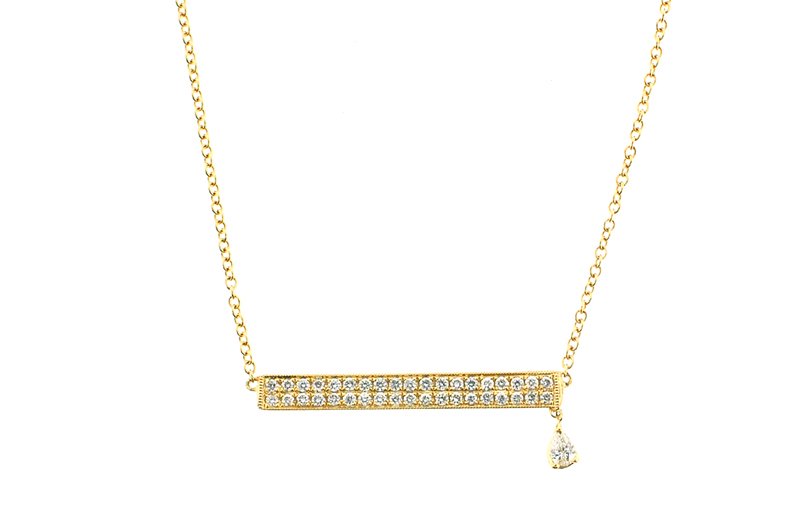 18K Yellow Gold Diamond Bar Necklace Pavé & Prong Set