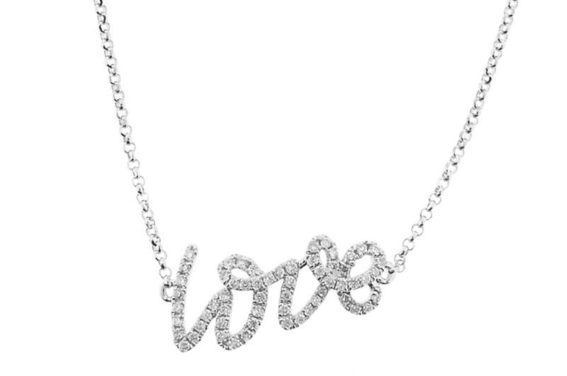 Diamond Script Love Necklace in 18K White Gold