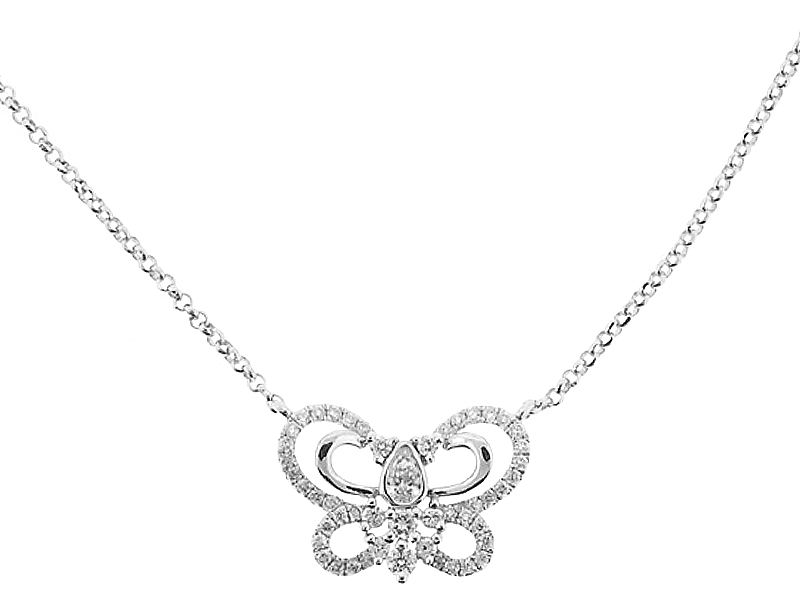 Butterfly Diamond Necklace in 18K White Gold