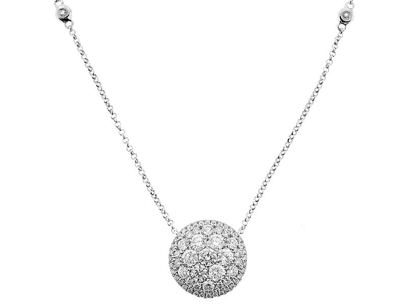Diamond Necklace w/ Round Center and Diamonds on the Chain in 18K White Gold
