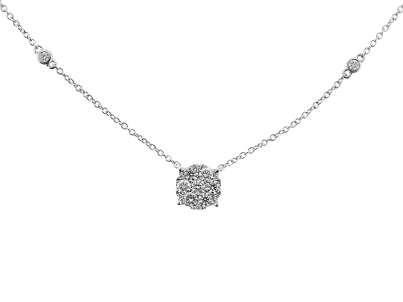 Diamond Solitaire Style Necklace in 18K White Gold with Diamonds on Chain