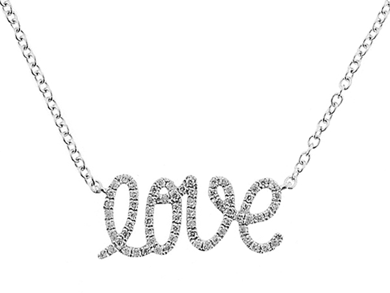 Diamond Love Script Necklace in 18K White Gold