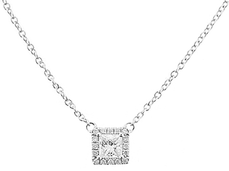 Diamond Necklace with Princess Cut Diamond Center in 18K White Gold