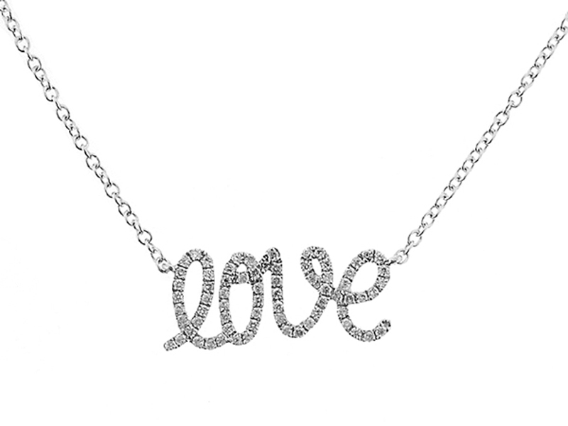 Diamond Love Script Necklace in 18K White Gold