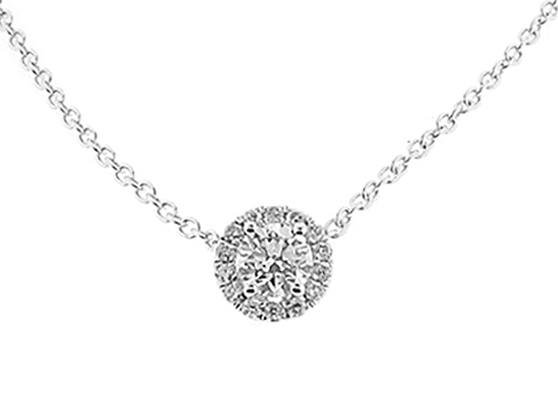 Diamond Solitaire Necklace with Halo in 18K White Gold