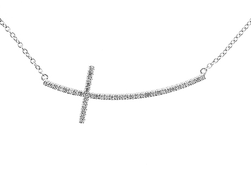 Sideways Cross Necklace with Diamonds in 14K White Gold
