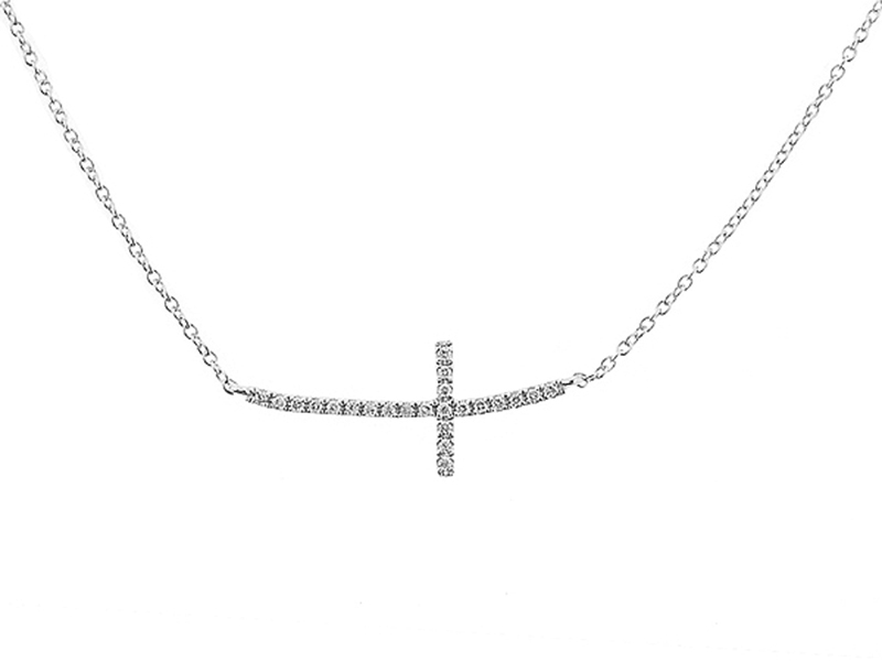 Sideways Cross Necklace with Round Diamonds in 18k White Gold