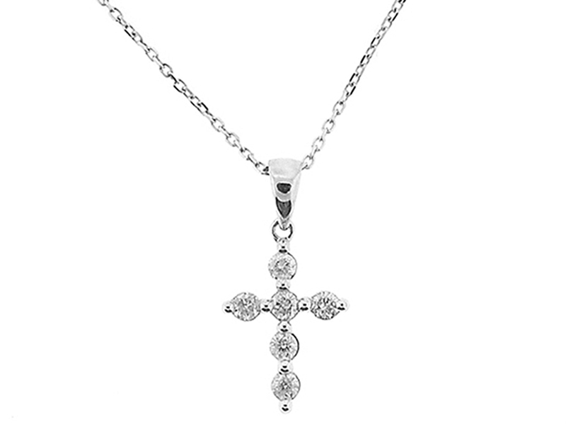 Cross Pendant with Prong Set Diamonds Set in 18k White Gold