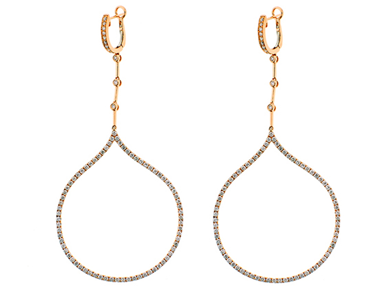 Dangling Drop Hoop Earrings with Diamonds Set in 18k Rose Gold