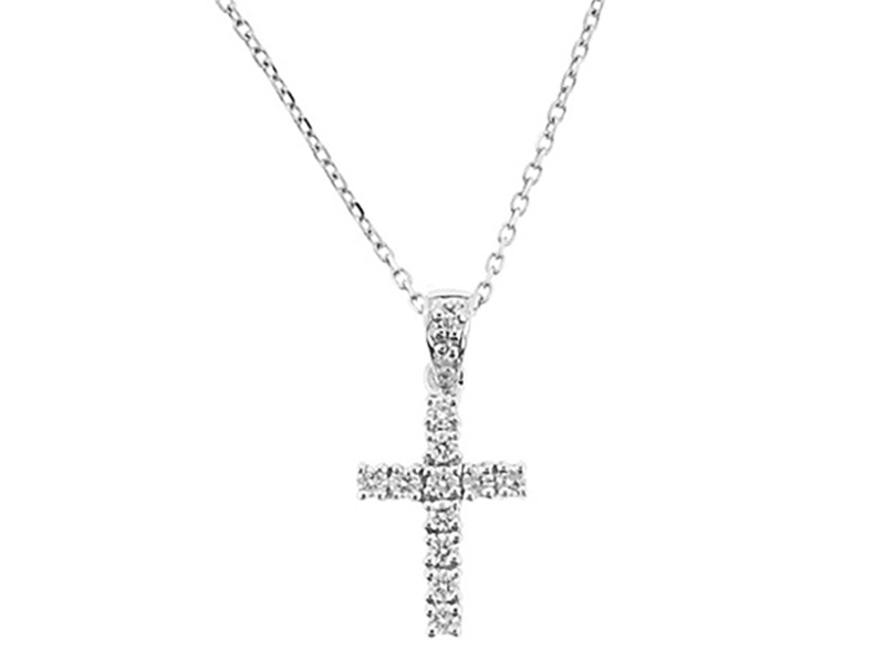 Cross Pendant with Prong Set Diamonds in 18k White Gold