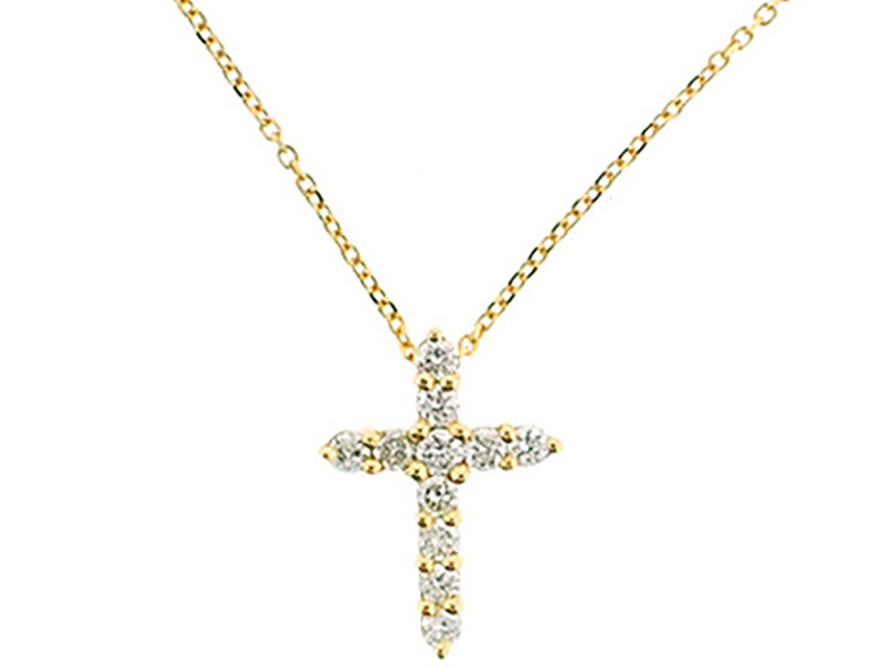 Cross Pendant with Diamonds Set in 18k Yellow Gold