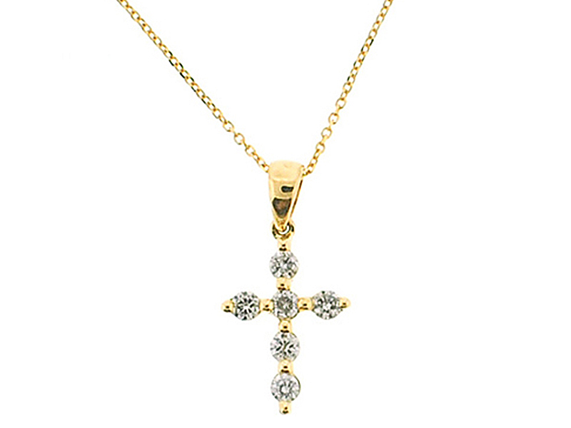 Cross Pendant with Diamonds Set in 18k Yellow Gold