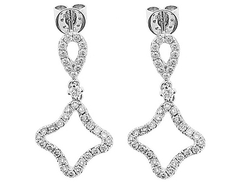 Dangling Post-Back Diamond Earrings with Round Diamonds Set in 18k White Gold