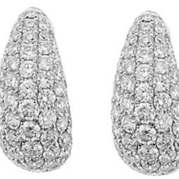 Curved Huggie Earrings with Pavé Set Diamonds in 18k White Gold