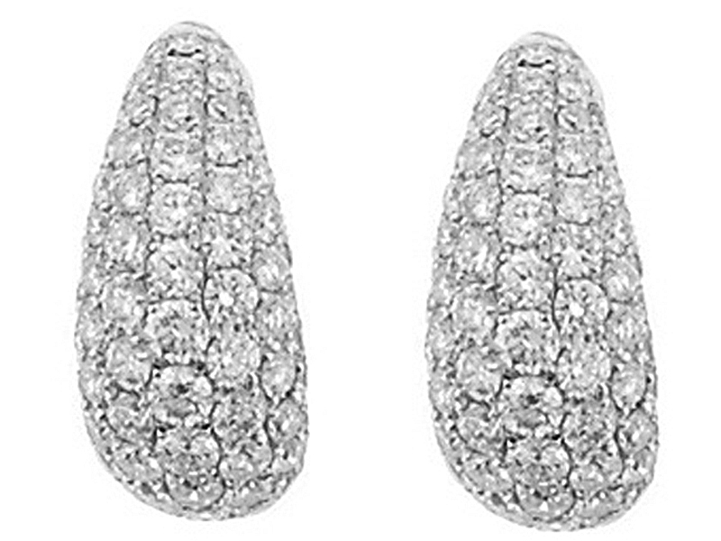 Curved Huggie Earrings with Pavé Set Diamonds in 18k White Gold