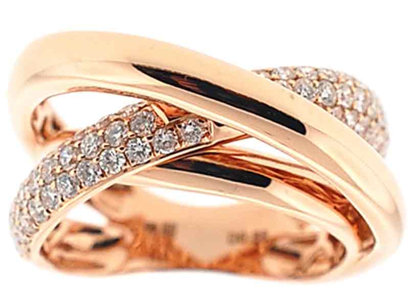 3 Row Crossover Style Pavé Set Ring with Diamonds in 18k Rose Gold