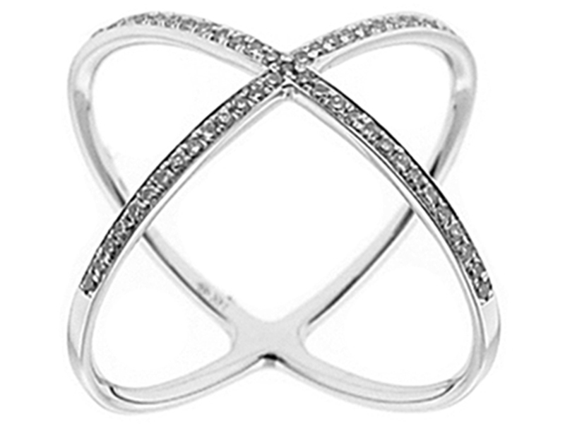 Criss Cross Statement Ring with Diamonds in 14k White Gold