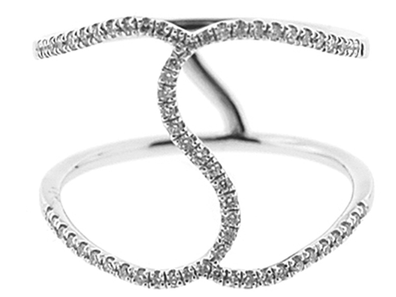 Open Abstract Ring with Wavy Rows of Diamonds in 18k White Gold